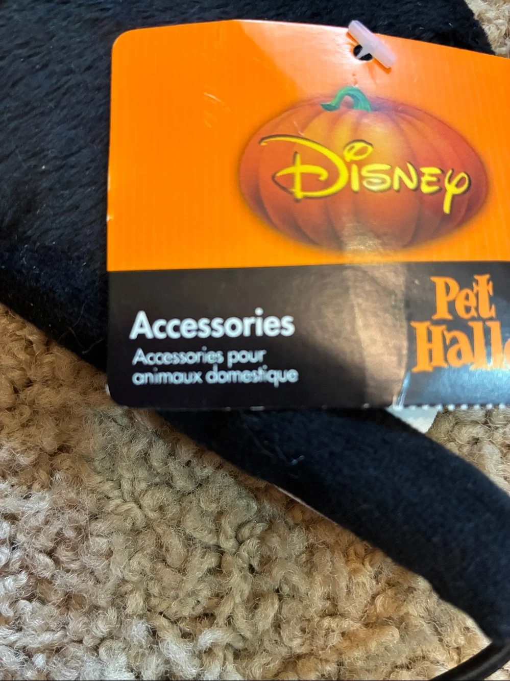 Disney Black Plush Mouse Ear Headband with Orange Tag for dogs.